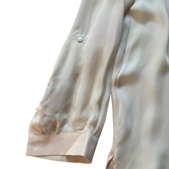 Joie 100% Silk Blouse Top Women's Size Medium Pocket & Roll-Tab Sleeves Cream - Picture 3 of 9